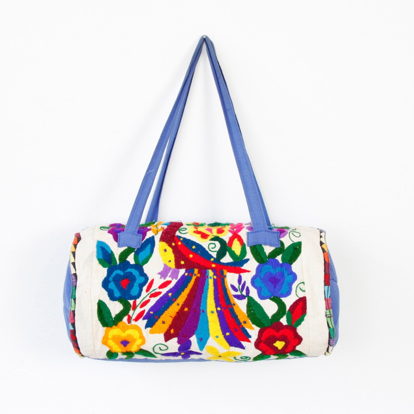 Ethnic Multi Colored Embroidered Barrel Travel Bag Vintage