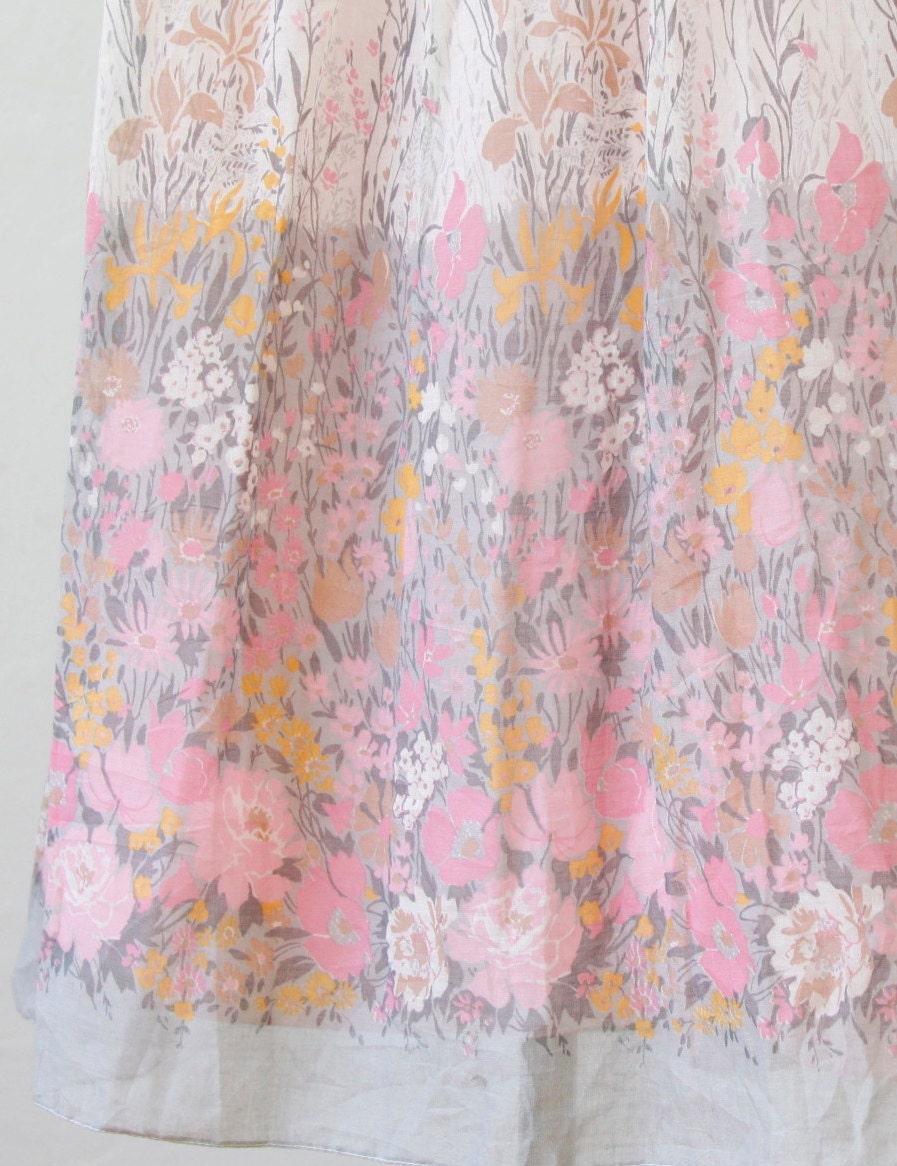 RESERVED Pink and White Long Pleated Floral Meadow Dress
