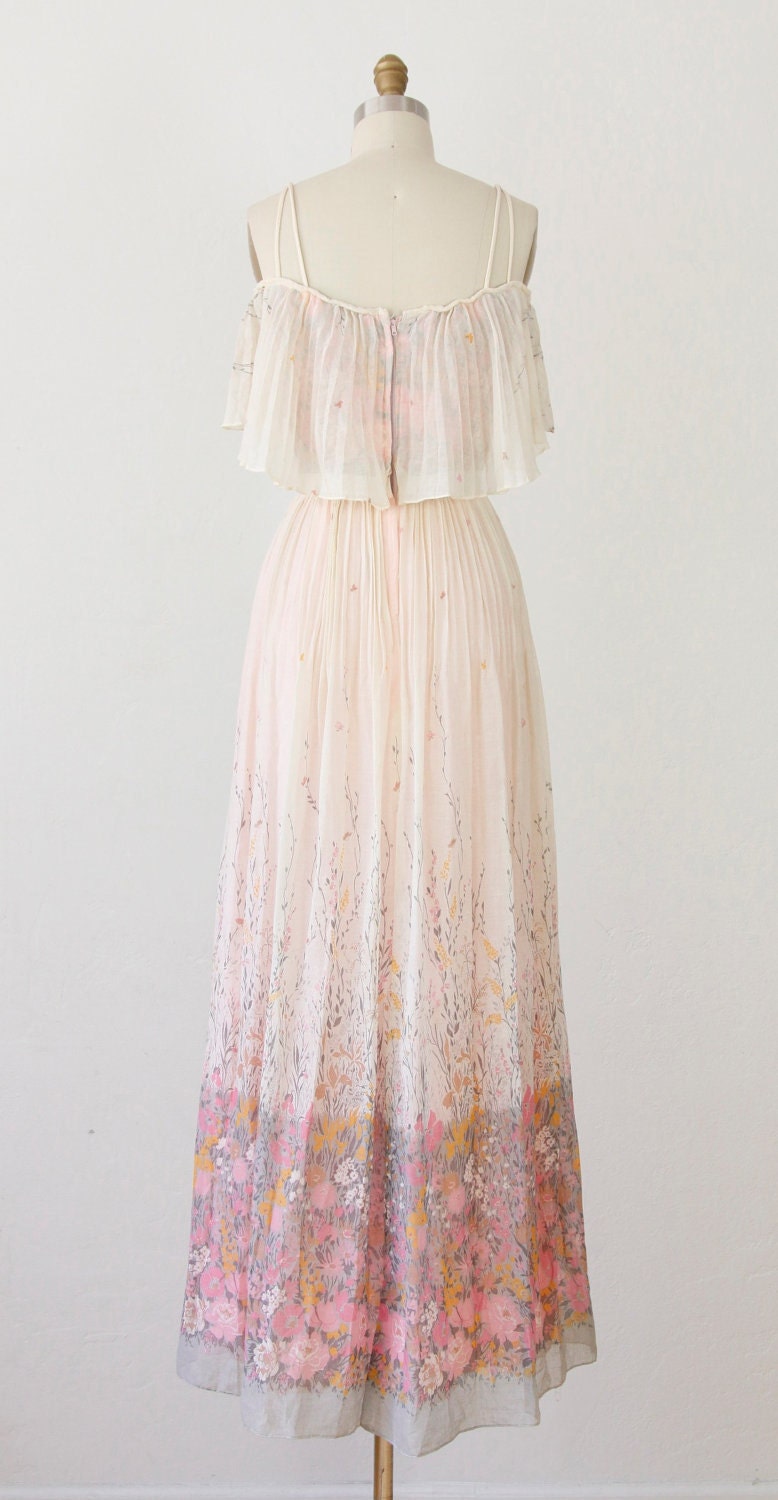 RESERVED Pink and White Long Pleated Floral Meadow Dress