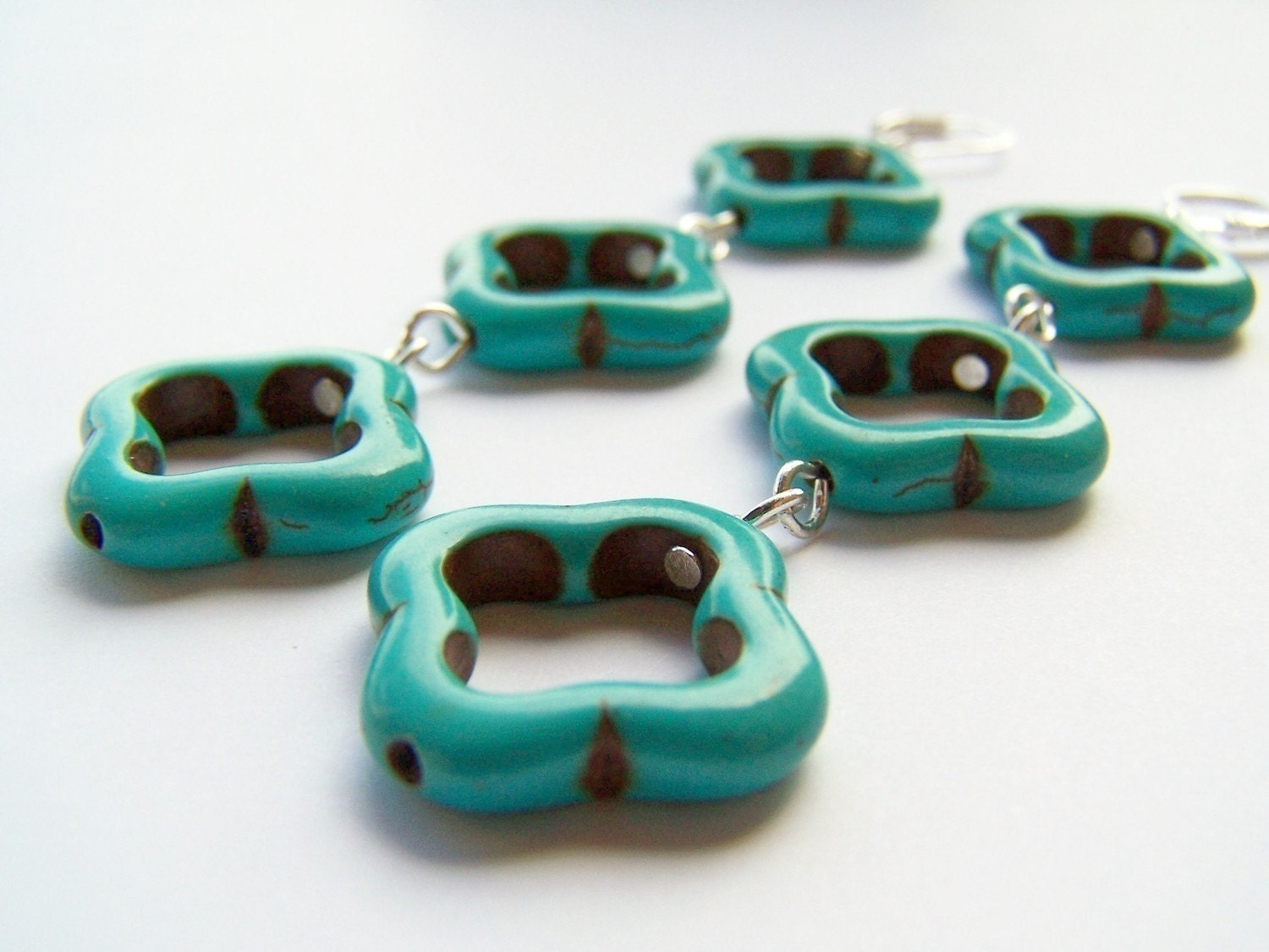 Quatrefoil Earrings - Long Turquoise Earrings - Taj - Modern Style on Leverbacks