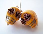 Dia de Los Muertos Skull Earrings, Day of the Dead Jewelry, Orange Spice Sugar Skulls with Bronze Flower Eyes - Calaveras