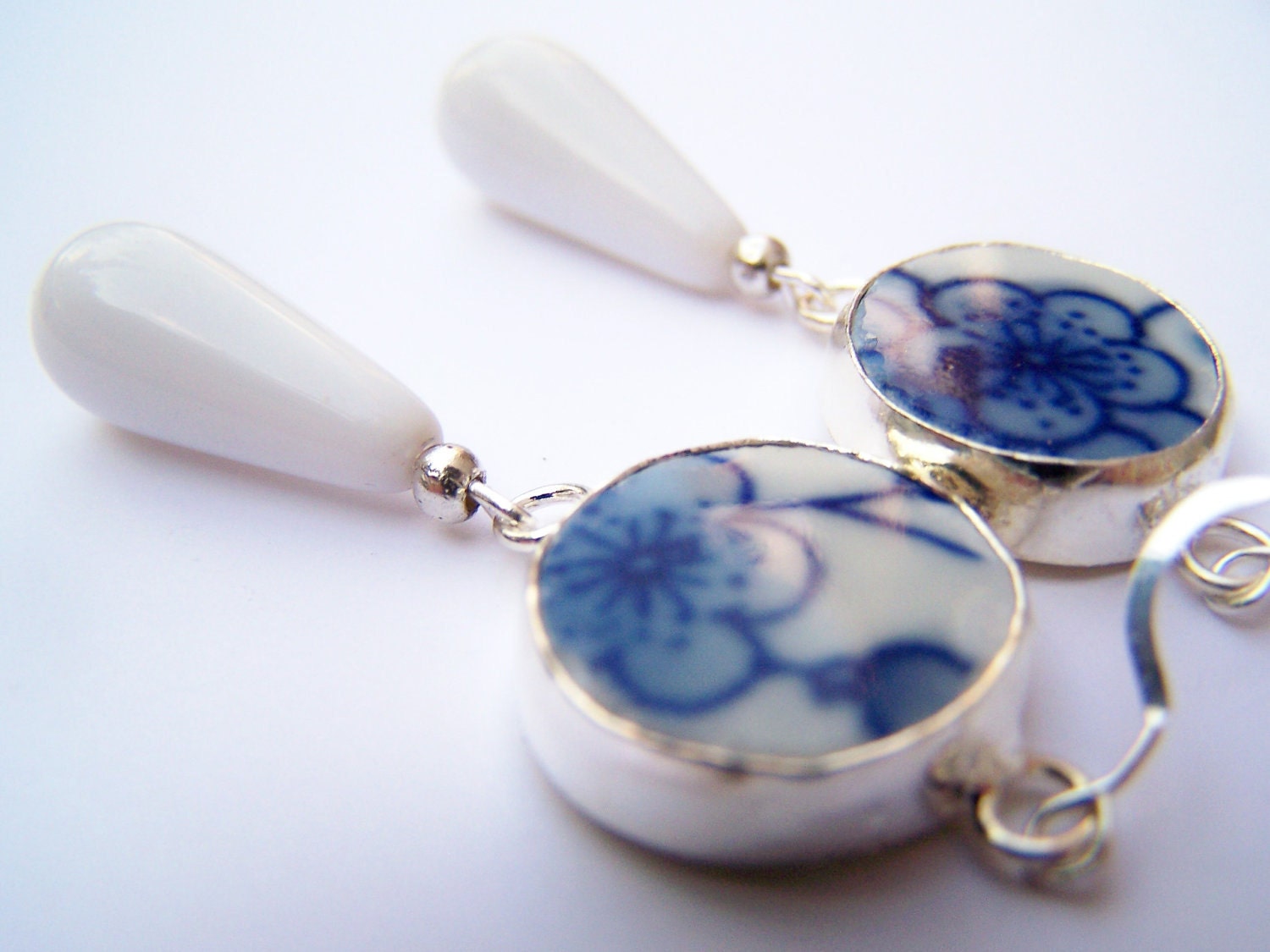 Blanca Blue Ming Pottery Shard Earrings with White by polishedtwo