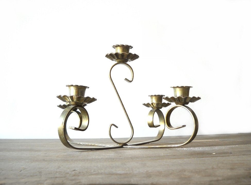 Vintage Metal Candelabra - 5 Arm Candle Holder - Retro Lighting