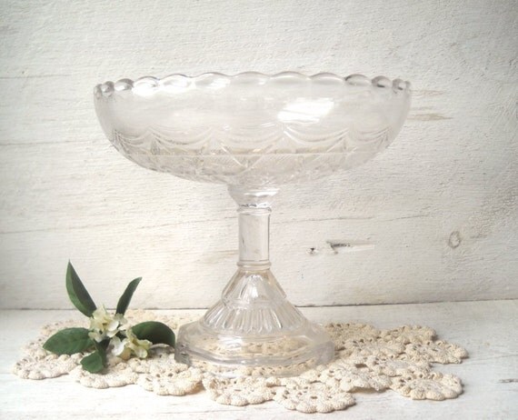 Victorian Glass Compote Drape Stars Pedestal EAPG