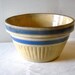 Yellow Ware Bowl Blue White Stripes Antique