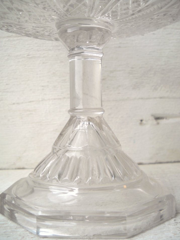Victorian Glass Compote Drape Stars Pedestal EAPG