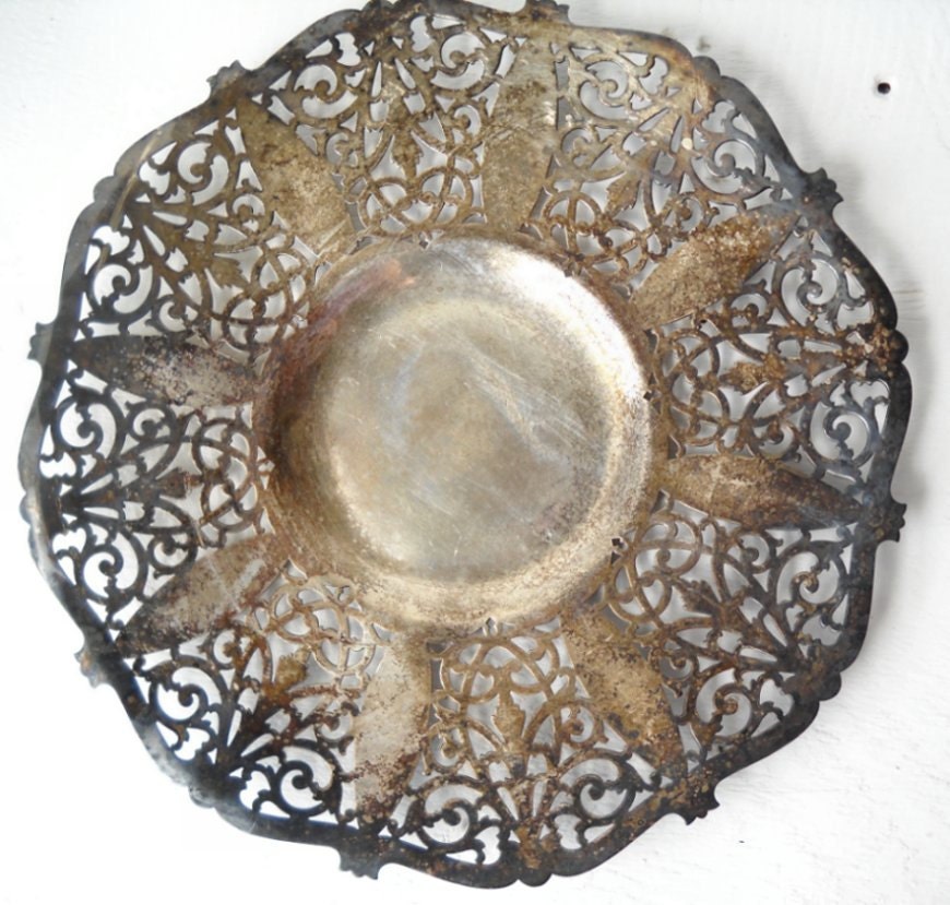 Antique Silverplate Tray Benedict Reticulated Art Nouveau