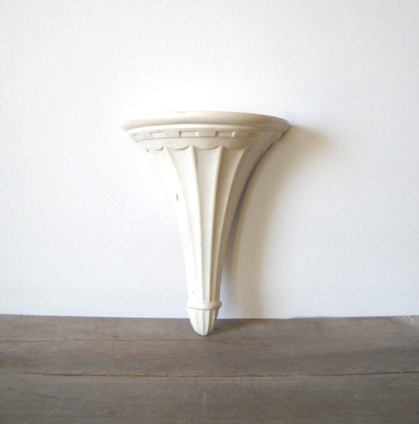 Vintage Wall Sconce Shelf - Neoclassical Plaster Column - Shabby Chic Decor - White Paint