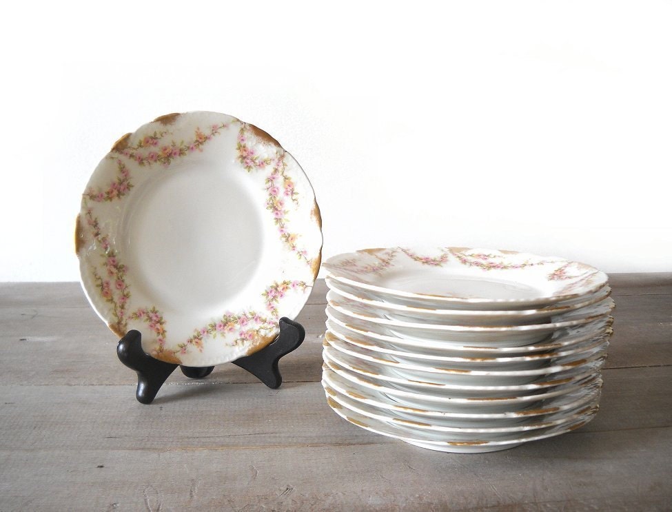 12 Haviland Limoges France Varenne Bread Plates Pink Roses