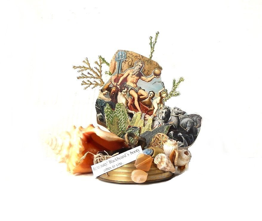 Nautical Altered Art Assemblage King Neptune Mermaid Decoration