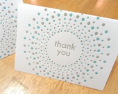 Candy Dots style letterpress thank you notecards and envelopes in lagoon and taupe (set of 8)