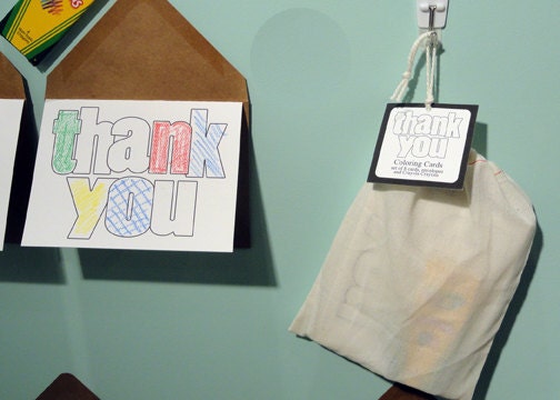 Coloring thank you notecards and envelopes muslin bag with crayons (set of 8)