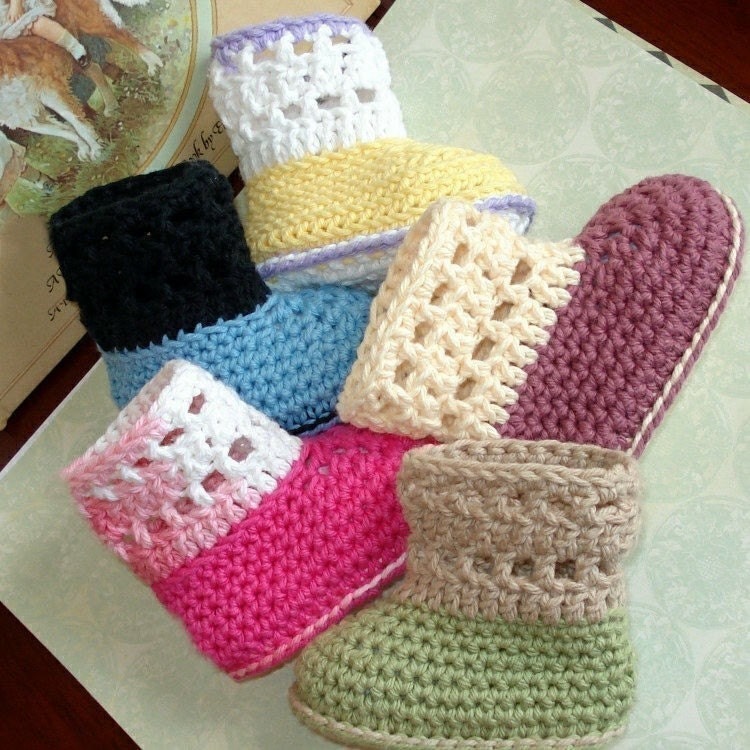 Crochet Pattern 7 Baby Booties Cuffed Boots PDF