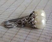 Antique White Pearl Earrings  Antique silver  Niobium Ear Wire