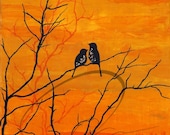 Moment of Silence - Fine Art Print acrylic painting lovebirds orange fall sunset landscape scene dusk autumn tree silhouette Oladesign 8x10