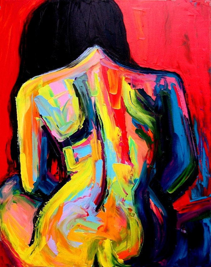 Original abstract oil painting female nude by Aja