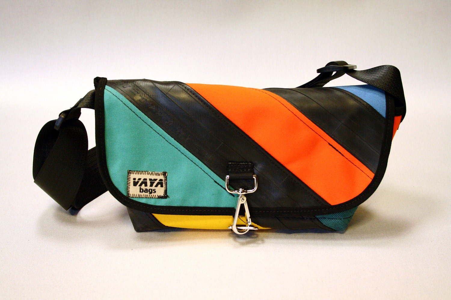 Colorful Recycled Bike Tube & Canvas Striped Purse