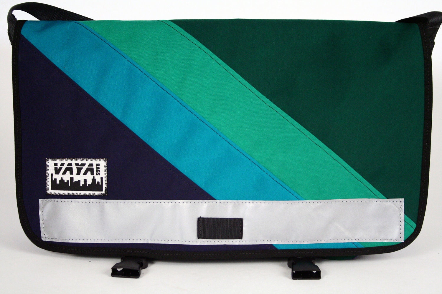 Forest Green Medi Messenger Bag w/ Colorful Diagonal Stripes