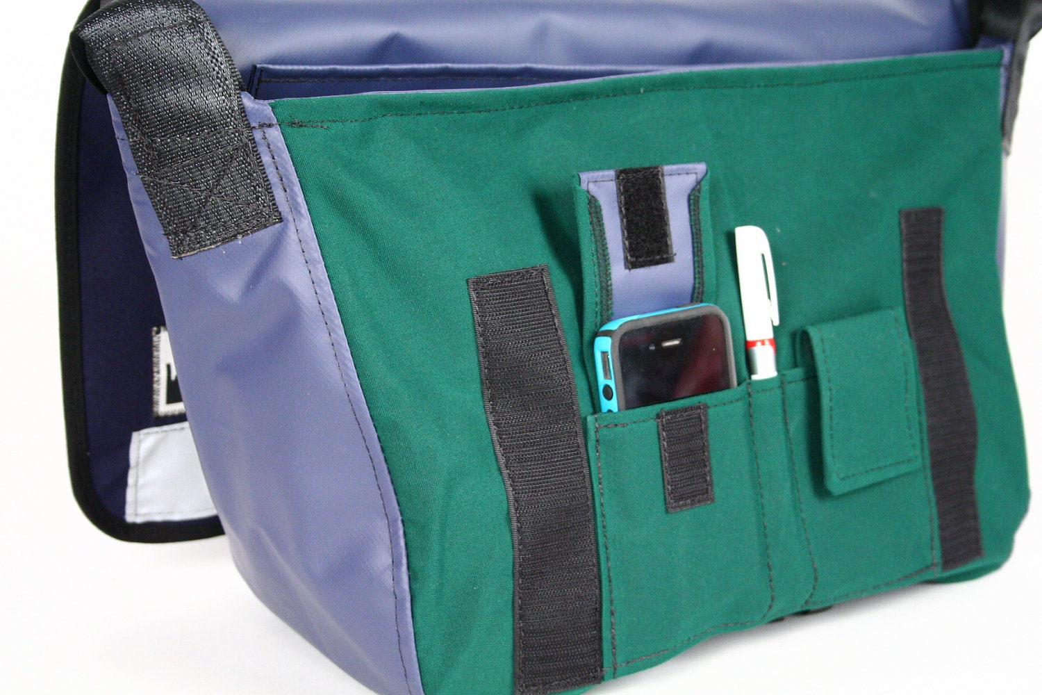 Forest Green Medi Messenger Bag w/ Colorful Diagonal Stripes