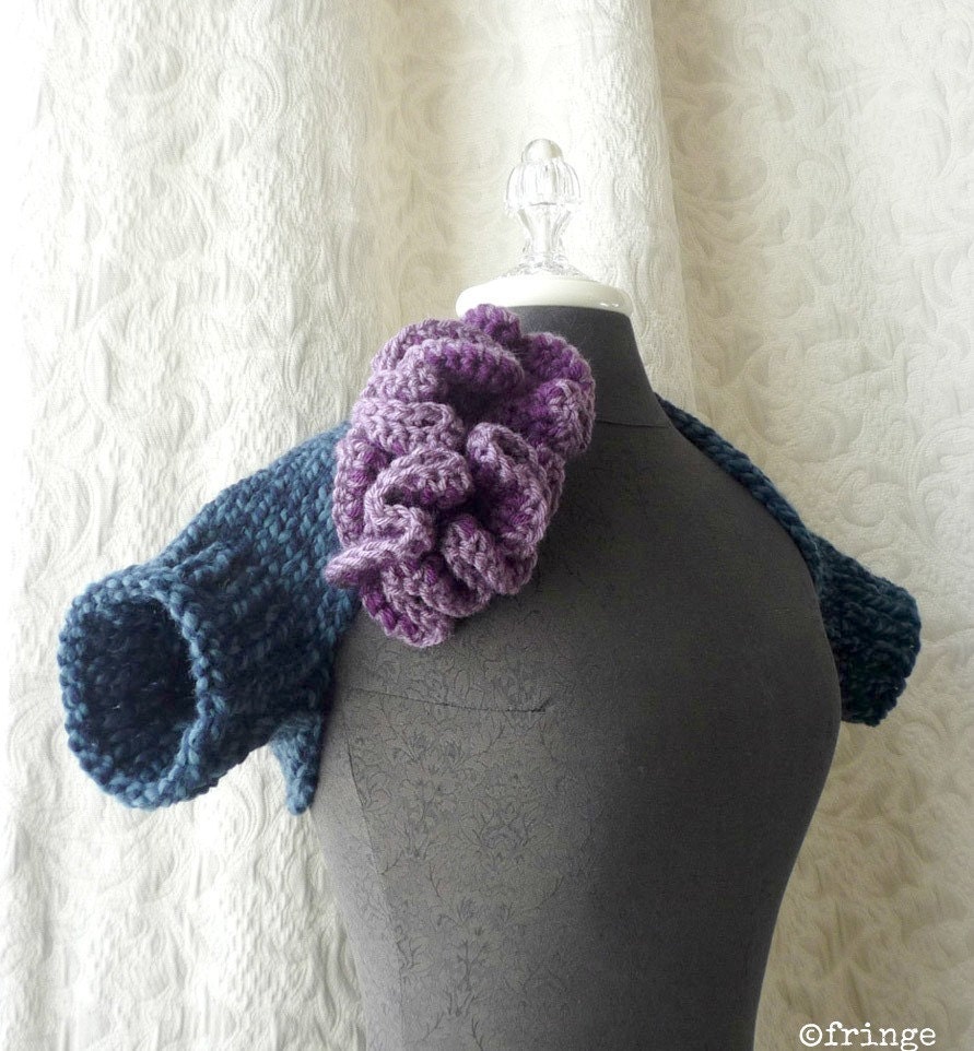 Magic Hour Shrug - Knit Sweater - Navy Blue and Plum