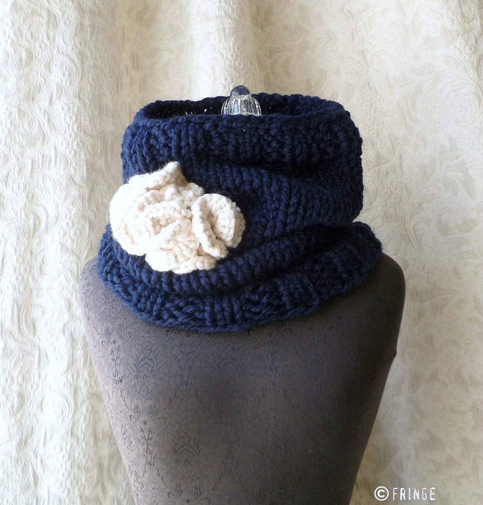 Urchin Cowl - Oversized Knit Cowl - Navy Blue and Cream