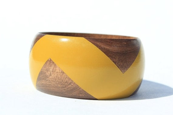 Mustard Stained Wood Bangle- S-XL
