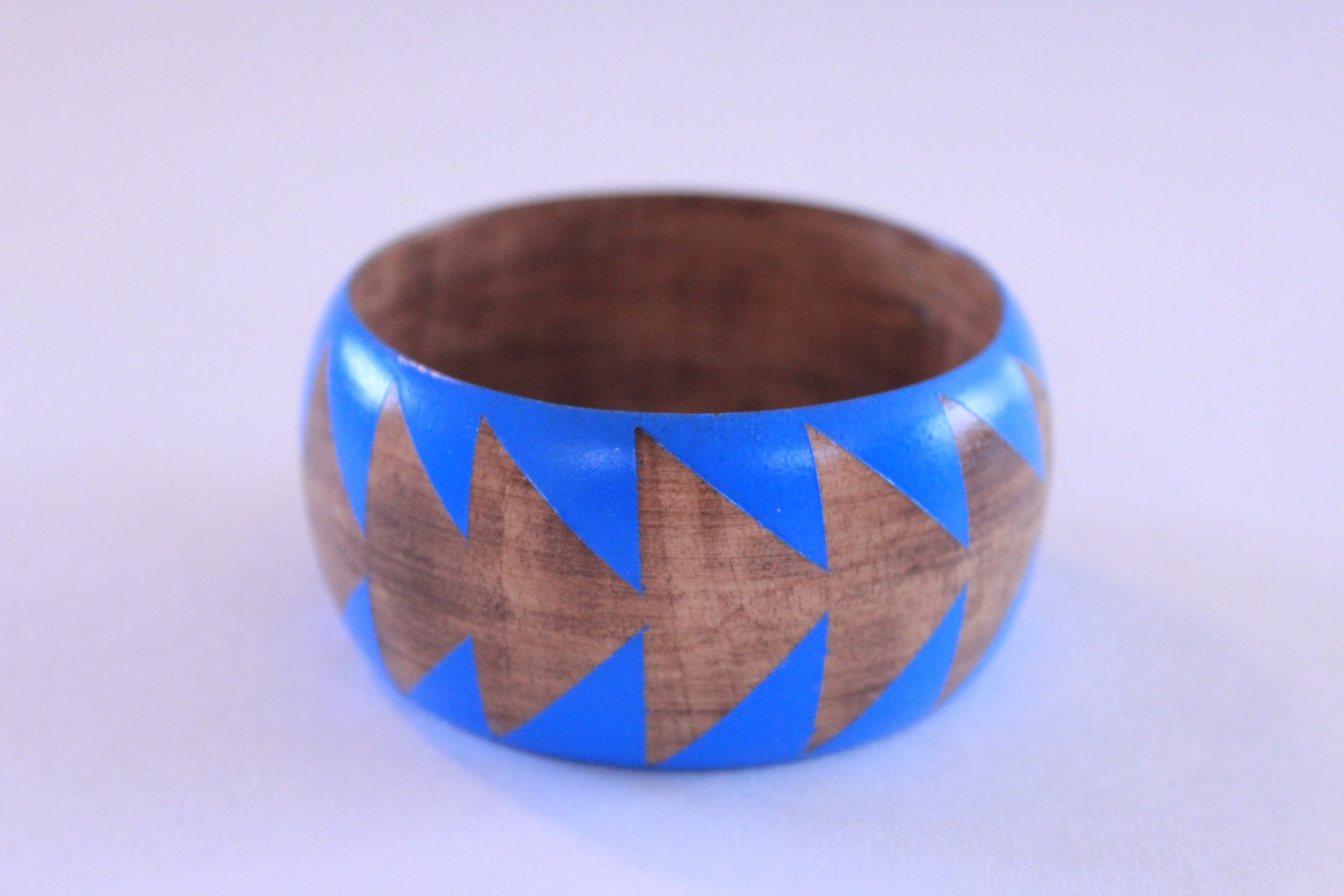 Neon Blue Stained Wood Bangle- S - XL