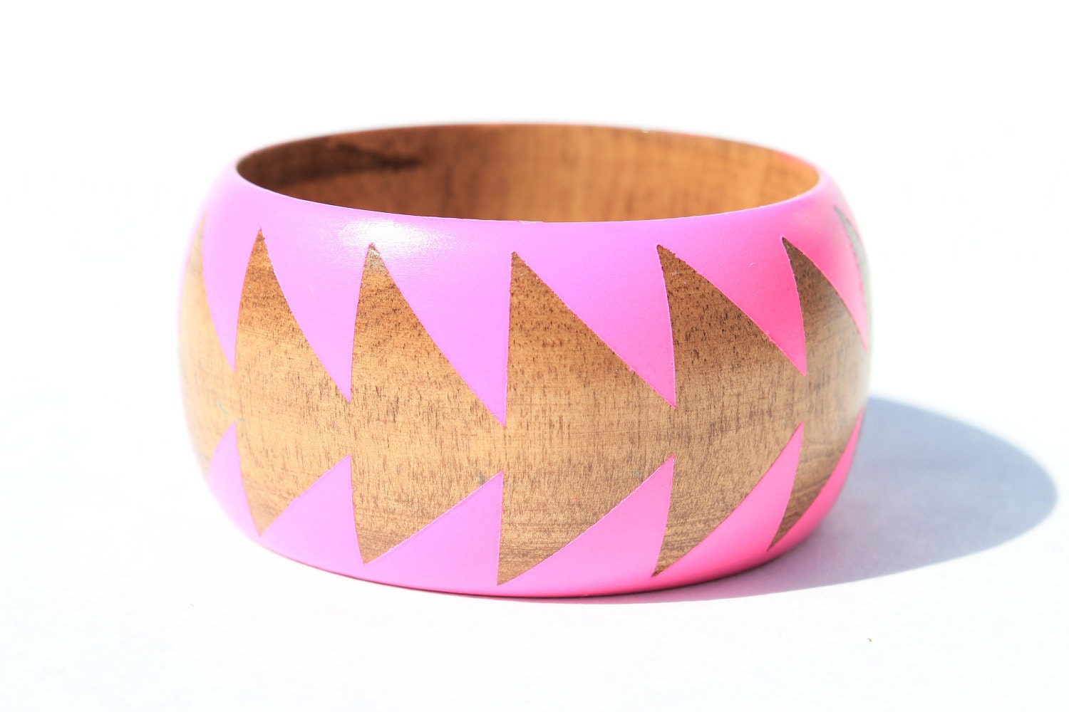 Neon Pink Stained Wood Bangle- S - XL