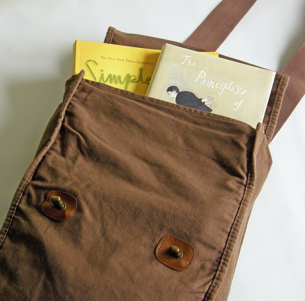 Gnome and Dachshund Messenger Bag-Field Bag-Screen Printed Cotton Canvas-  Gift Under 30 Dollars