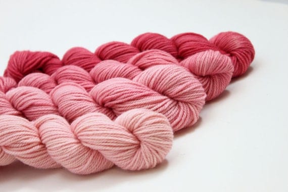 Spun Sugar Gradient: 4 balls of hand dyed polworth & silk yarn