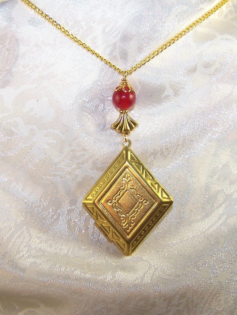 Vintage Locket and Jade Necklace