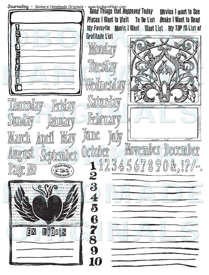 Items similar to Journaling Rubber Stamp Sheet on Etsy