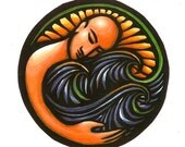 EMBRACE THE SEA hand pulled, hand colored block print