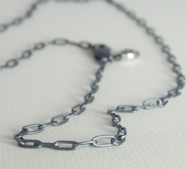 40 Inch RECTANGLE Link Oxidized Sterling Silver Chain