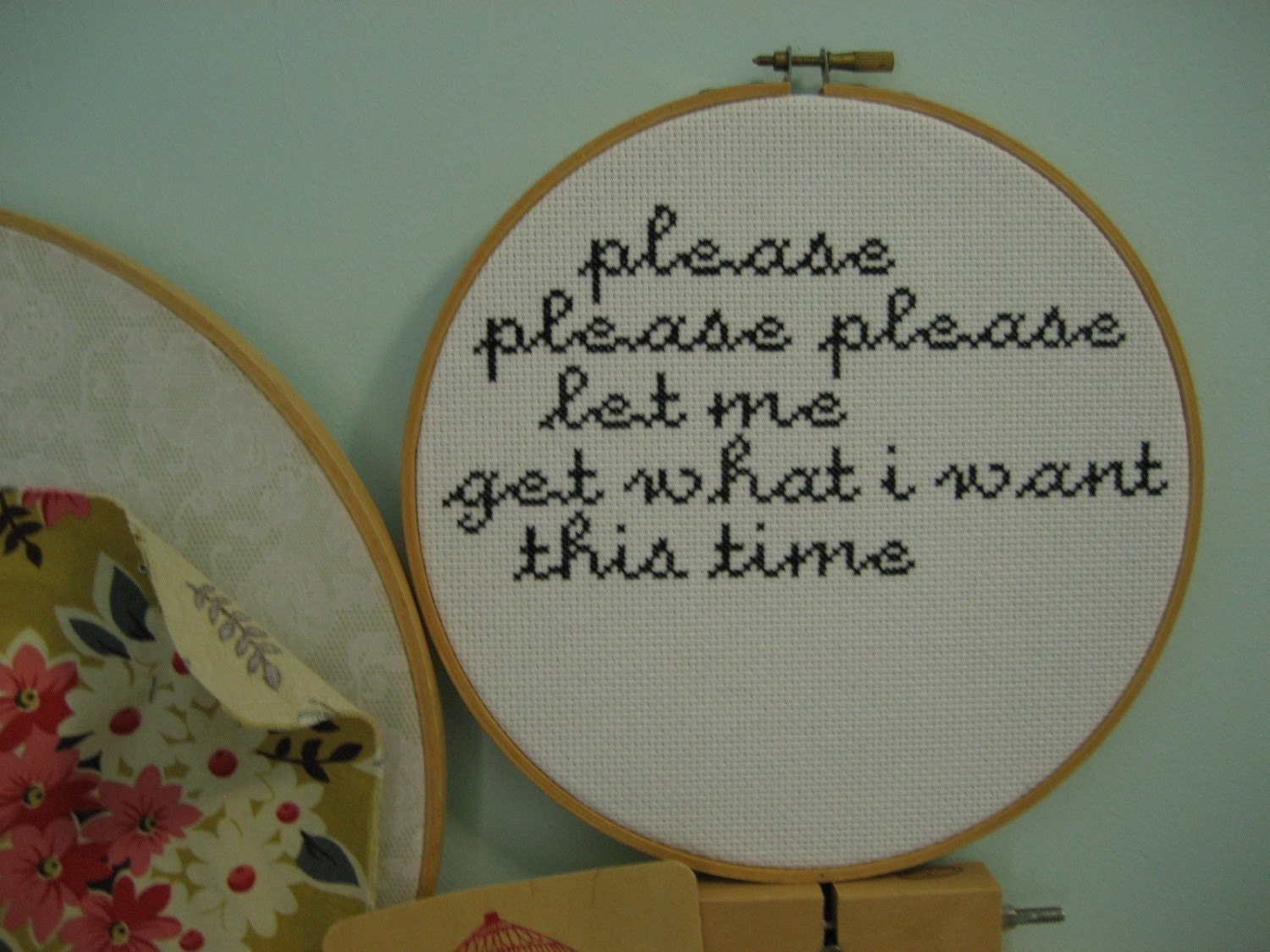 smiths please please please... original embroidery wall art - framed in hoop