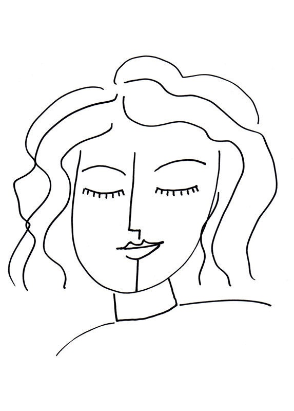 Inner Peace DRAWING - Peaceful Woman ART PRINT, Woman Drawing, Yoga Art, Line Drawing Print - 5 x 7 Giclee by Claudine Intner