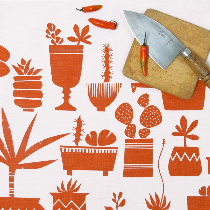 Tea towel - Succulents, in Terracotta