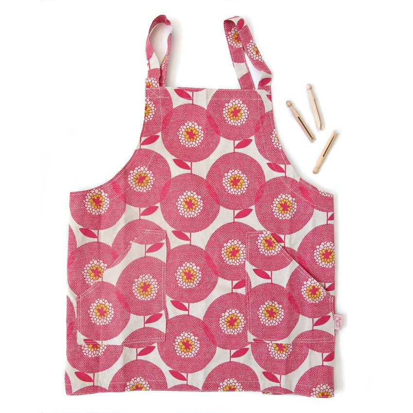 Pinny Apron - Flower Fields, in Rosy