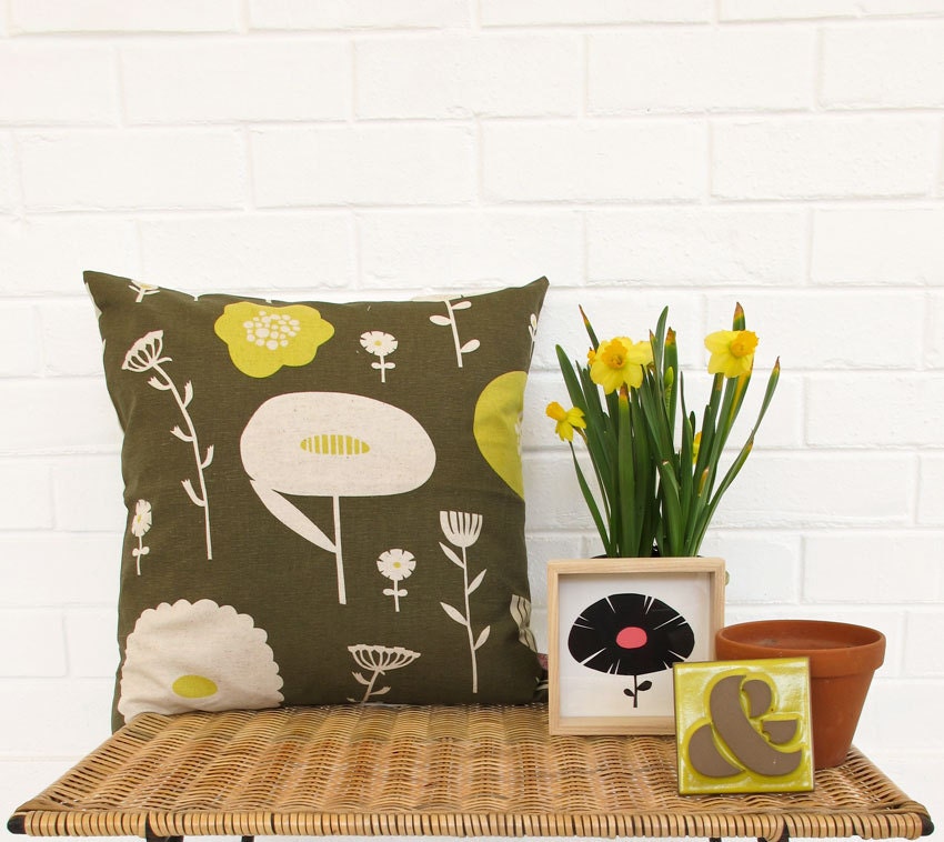 Cushion cover 50x50cm - Wild Flowers, in Lemon Humbug