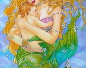 MY HEART  fantasy  baby mother mermaid 5x7 print angelfish - DianaMartinStudio