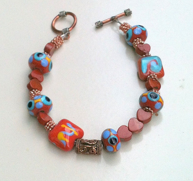 Terra Cotta Tones Jasper Copper Lampwork Bracelet