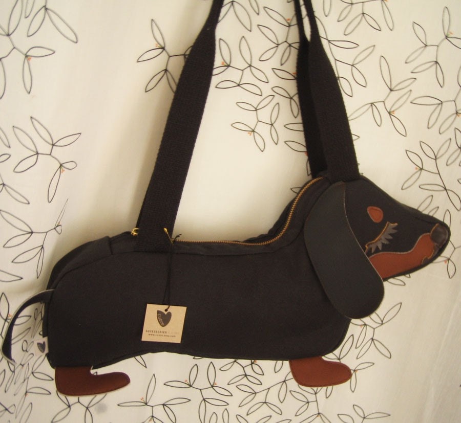 Teriyaki the Dachshund Dog Applique Canvas Tote Purse Handbag Shoulder bag