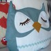 Mosby the Owl Vintage Inspired Wool Olive Felt Applique Decorative Doll Pillow