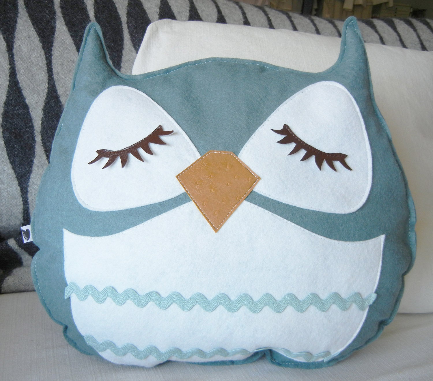 Mosby the Owl Vintage Inspired Wool Olive Felt Applique Decorative Doll Pillow