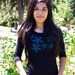 Black silkscreen womens graphic tshirt, 3/4 sleeve tee shirt, scattered flower design, S-XL womens top