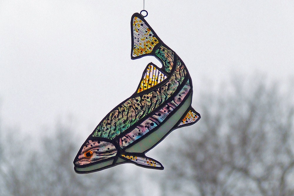Rainbow Trout Stained Glass Fish Iridescent