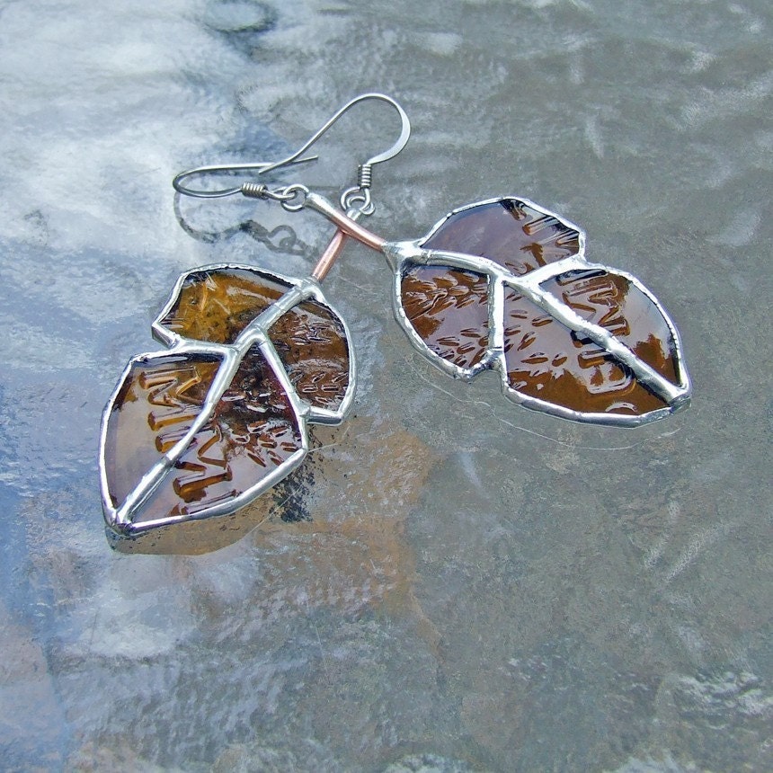 Elm Leaf Beer Bottle Earrings