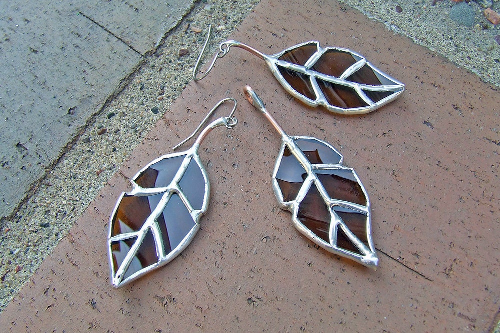Elm Leaf Earrings and Pendant from Two Hearted Ale Bottle