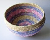 Coiled Fabric Basket - PInk, Blue, and Tan Stripes