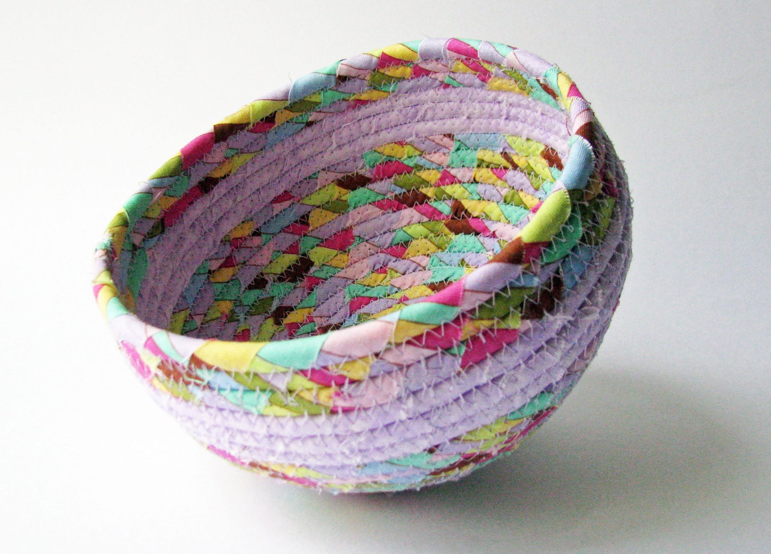 Coiled Fabric Basket -Lavender Stripe